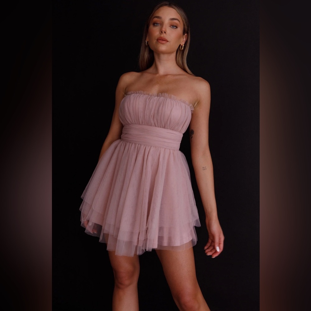 Selfie Leslie Fayette Strapless Mesh Mini Dress Blush Small‎